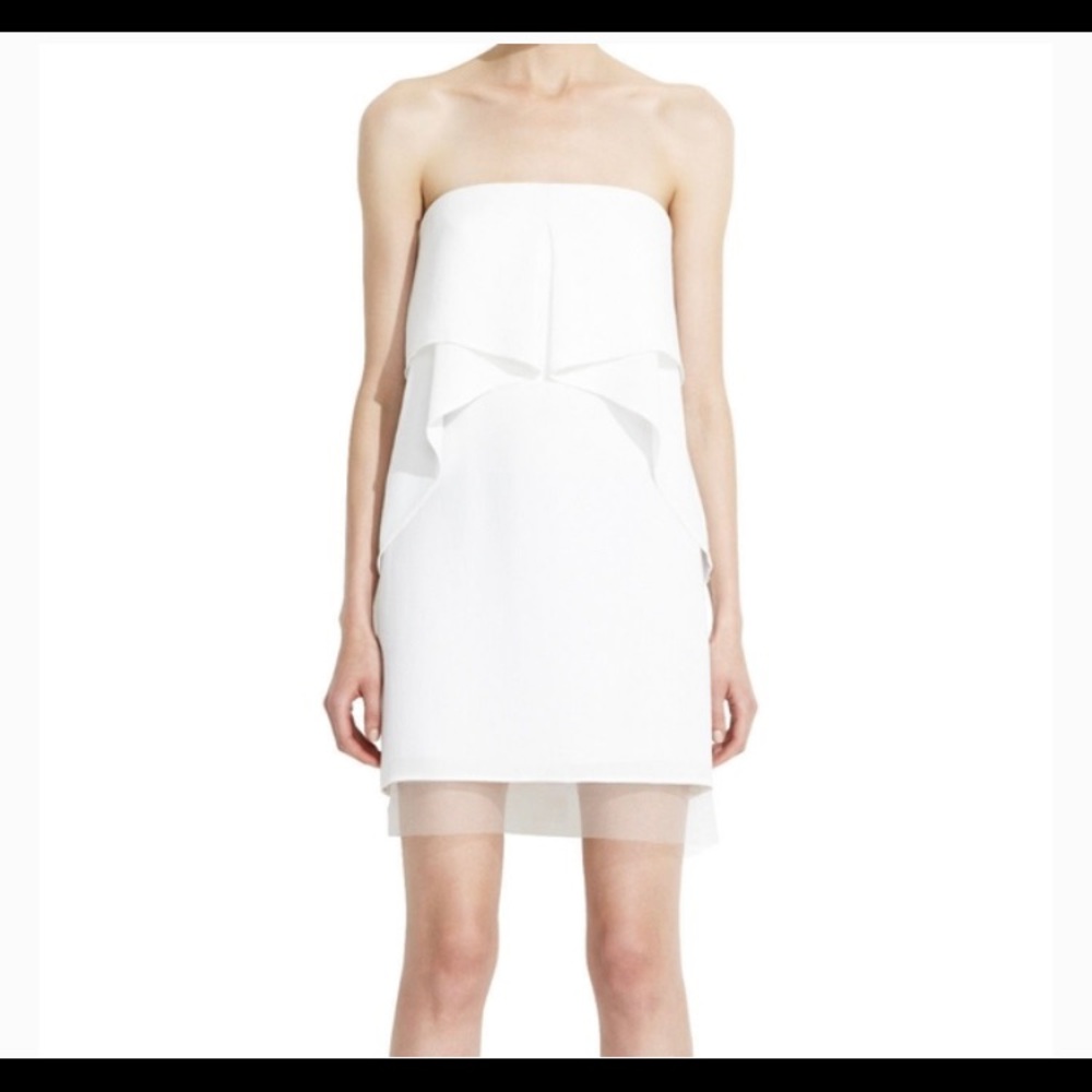 NWT BCBG Runway Strapless Drapey Layer Dress White